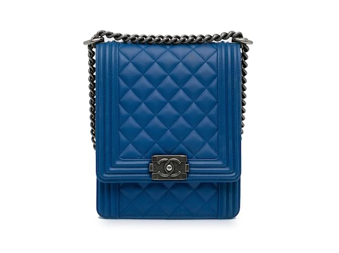 Blue Chanel North South Boy Flap Crossbody Bag Leather ref.1133861