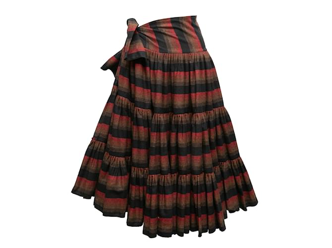 Vintage Black & Multicolor Norma Kamali 70s Wrap Skirt Size US S/M Wool  ref.1133889
