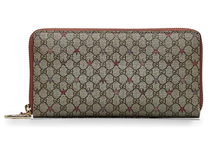 Brown Gucci Micro GG Supreme Star Zip Around Continental Wallet Cloth  ref.1133920