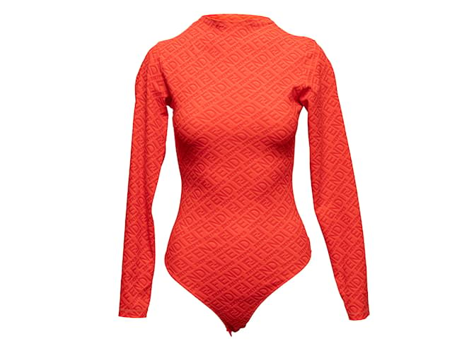 Orange & Red Fendi x Skims Long Sleeve Logo Bodysuit Size US M Synthetic  ref.1133967