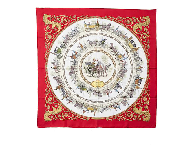 Hermès Red Hermes La Promenade De Longchamps Silk Scarf Scarves  ref.1134009