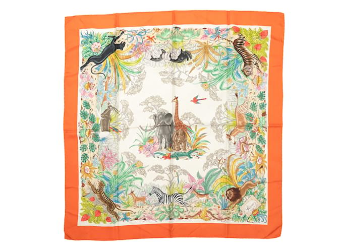 Bufanda de seda con estampado de jungla Gucci naranja y multicolor vintage  ref.1134027