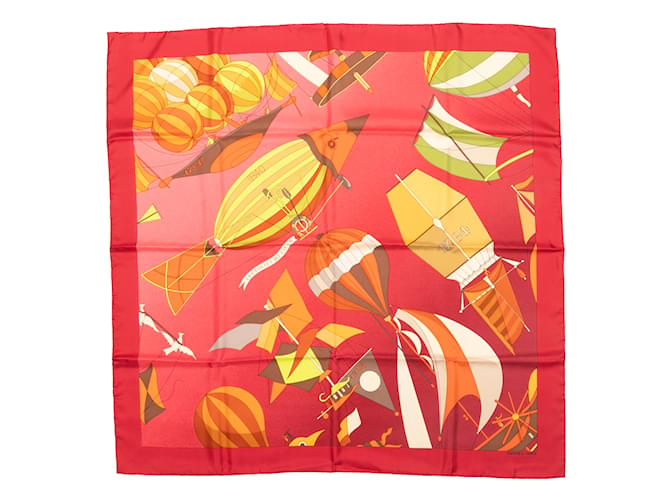 Hermès Lenço de seda com estampa de motivo Hermes Les Folies Du Ciel vermelho e multicolorido  ref.1134028