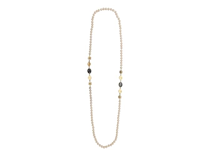 Gold-Tone & Faux Pearl Chanel Long Strand Necklace Golden Metal  ref.1134030