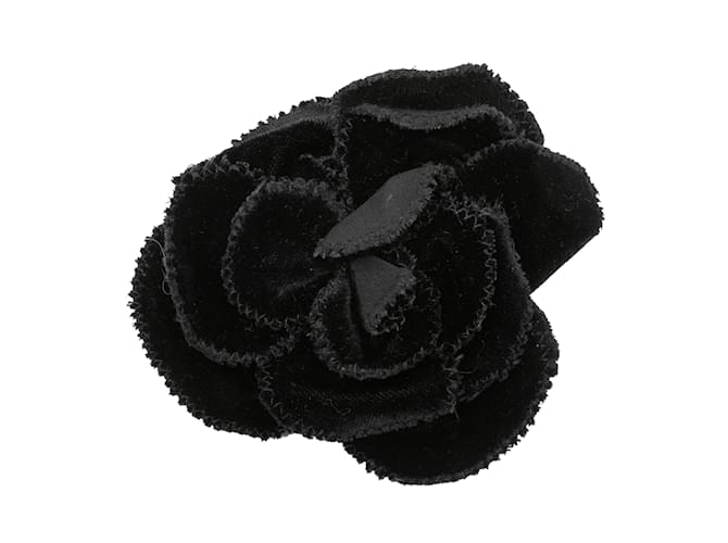 Pin de solapa de camelia de terciopelo Chanel negro Lienzo  ref.1134033