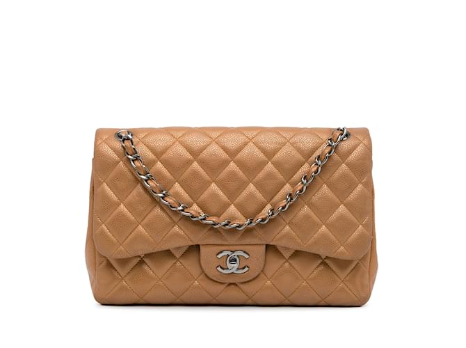 Braune Chanel Jumbo Classic Caviar Flap Bag Leder  ref.1134065