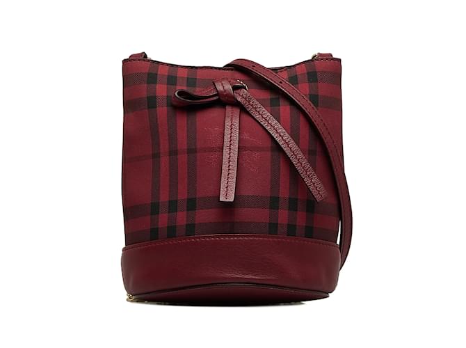 Red Burberry Haymarket Check Bucket Bag Leather  ref.1134074