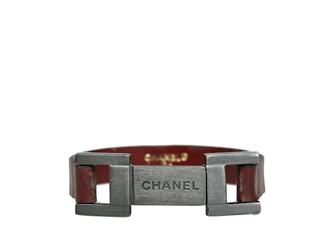Red Chanel Metal Logo and Leather Bracelet  ref.1134077