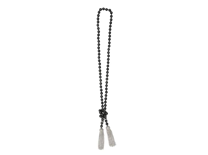 Autre Marque Black Faceted Bead & Diamond Tassel Necklace Silver  ref.1134093