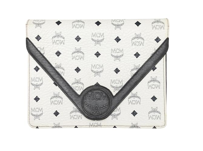 Vintage White & Black MCM Monogram Clutch Leather  ref.1134106