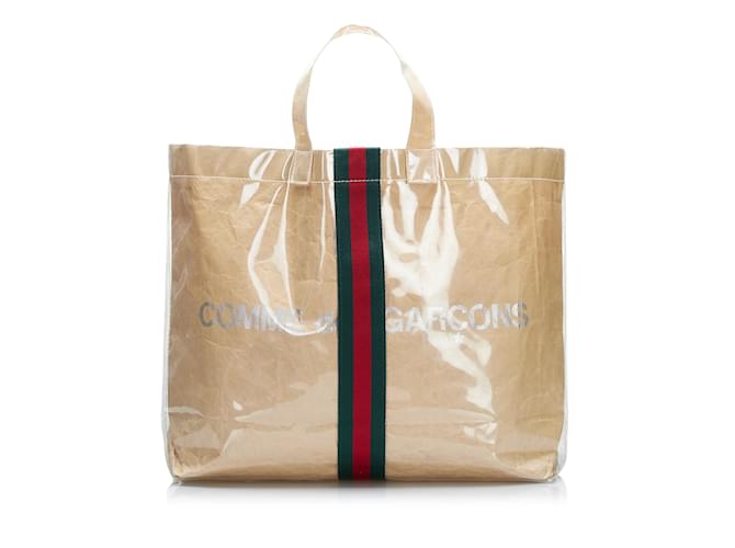 Borsa shopper Gucci Gucci x COMME des GARCONS marrone chiaro Cammello Tela  ref.1134192