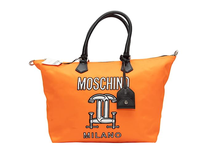 Bolsa de compras de nylon laranja e multicolor Moschino Couture Lona  ref.1134248