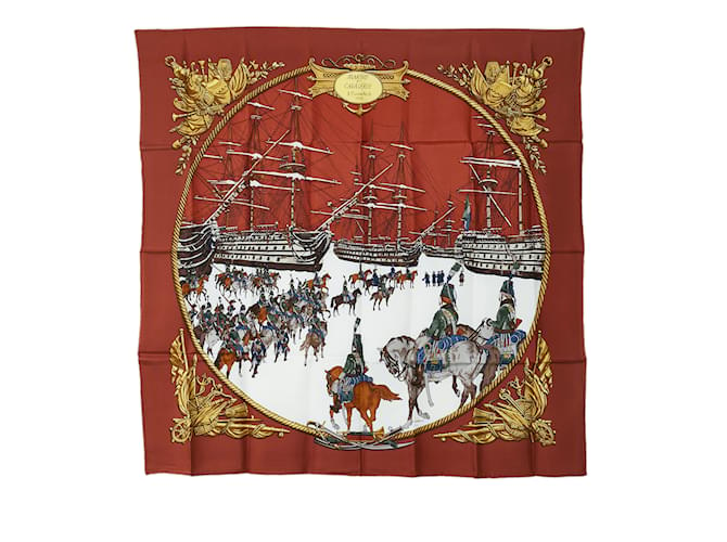Hermès Bufanda de seda roja Hermes Marine et Cavalerie Bufandas  ref.1134312