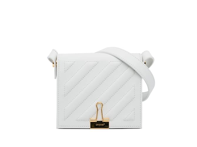 White Off White Baby Binder Clip Crossbody Bag Leather  ref.1134338