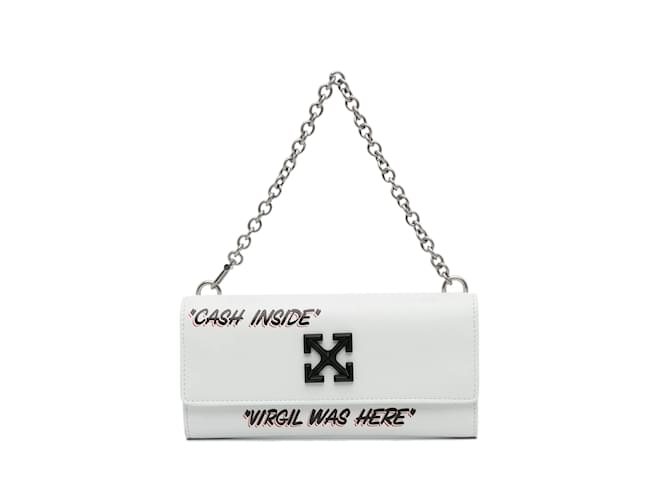White Off White Jitney Quote Wallet on Chain Baguette Leather  ref.1134339