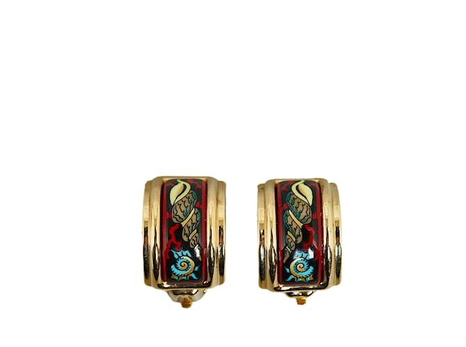 Hermès Boucles d'oreilles à clip cloisonné Hermes en or Métal Doré  ref.1134402