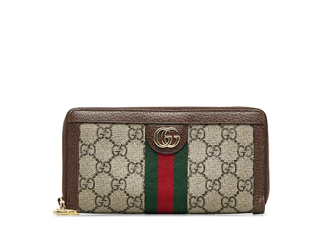 Brown Gucci GG Supreme Ophidia Zip Around Wallet Leather  ref.1134412