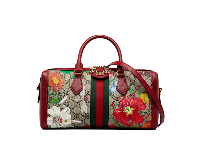 Bolso satchel rojo Gucci GG Supreme Ophidia Web Flora Roja Cuero  ref.1134416