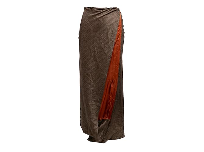 Brown & Orange Dries Van Noten Printed Silk Skirt Size FR 36  ref.1134437
