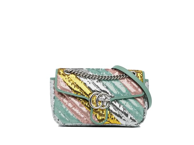 Mehrfarbige, kleine Gucci-Umhängetasche aus GG Marmont mit Pailletten Mehrfarben Leder  ref.1134448
