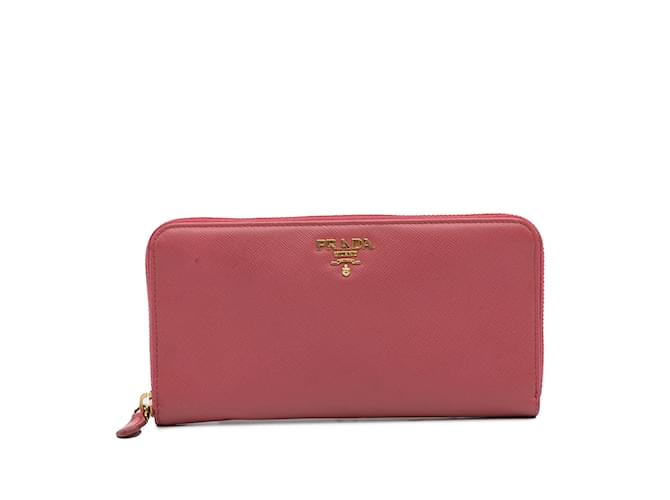 Rosa Prada Saffiano Lange Geldbörse mit umlaufendem Reißverschluss Pink Leder  ref.1134456