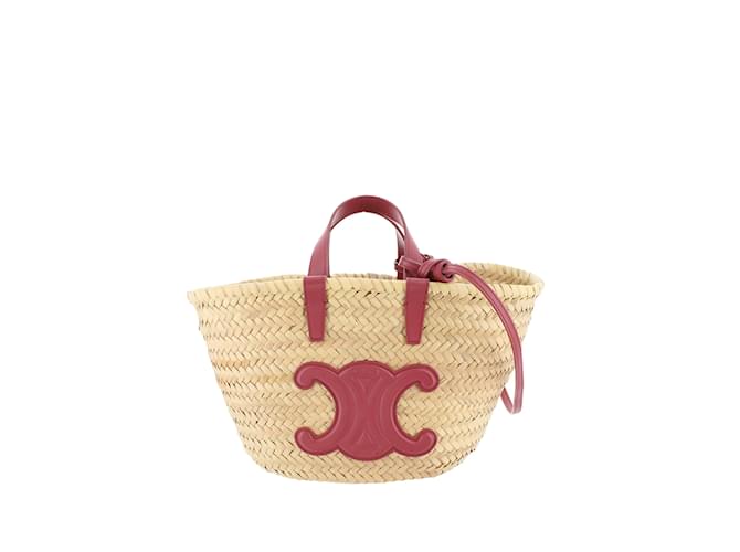 Céline Beige Celine Triomphe Raffia Panier Tote Leather  ref.1134469