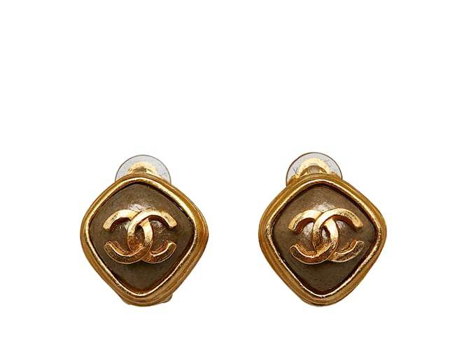 Gold Chanel CC Clip On Earrings Golden Gold-plated  ref.1134524