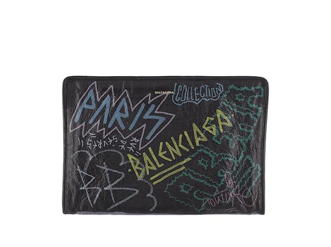 Black Balenciaga Graffiti Bazar Clutch Bag Leather  ref.1134546