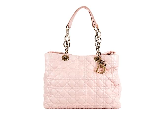 Bolsa de compras macia rosa Dior em pele de cordeiro média Cannage Lady Dior Couro  ref.1134550