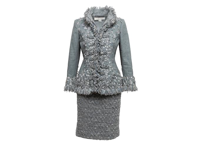 Traje falda azul claro y gris de Oscar de la Renta de lana y cachemir Talla UK 4,8  ref.1134557