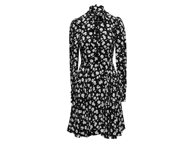 Vestido de manga larga con estampado floral Dolce & Gabbana en blanco y negro Talla UE 38 Sintético  ref.1134560