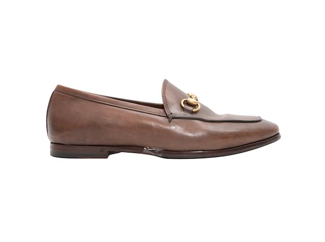 Brown Gucci Leather Horsebit Loafers Size 35  ref.1134591