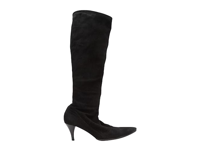 Black Gucci Pointed-Toe Suede Knee-High Boots Size 39  ref.1134619