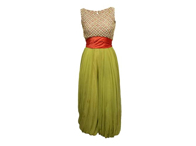 Autre Marque Vintage Chartreuse & Multicolor Norman Norell Beaded Jumpsuit Size XS Multiple colors Synthetic  ref.1134622