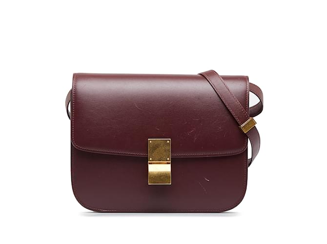 Céline Red Celine Medium Classic Box Crossbody Bag Leather  ref.1134625