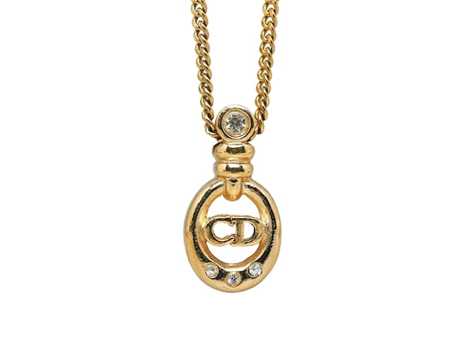 Gold Dior Logo Rhinestone Pendant Necklace Golden  ref.1134666