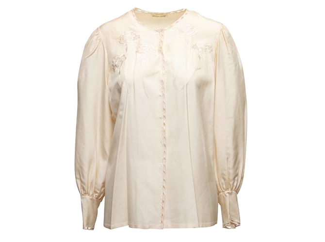 Vintage crema Hanae Mori seda bordado blusa tamaño US M Crudo  ref.1134680