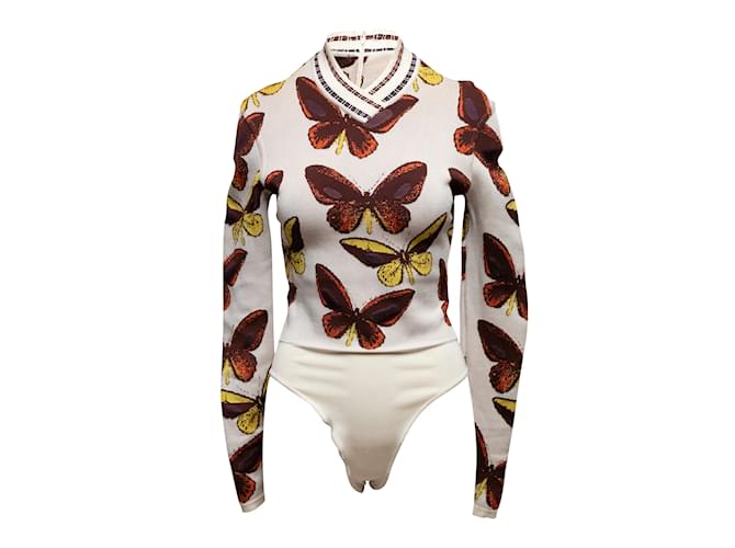 Alaïa Vintage White & Multicolor Alaia Fall/Winter 1991 Butterfly Bodysuit Synthetic  ref.1134681