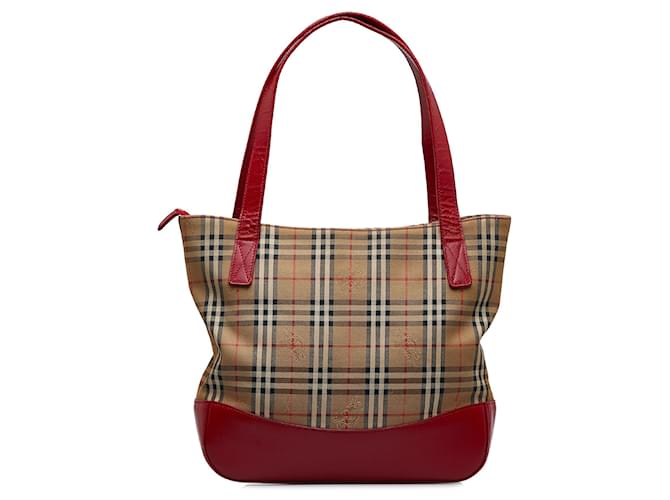 Brown Burberry Haymarket Check Handbag Leather  ref.1134731