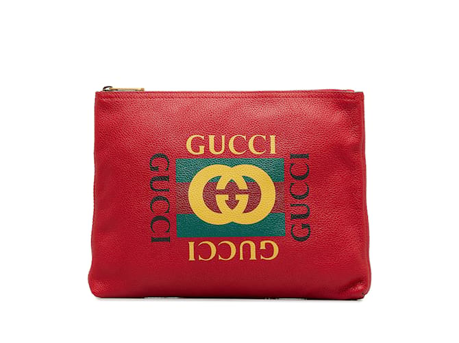 Bolso clutch rojo con logo de Gucci Gucci Roja Cuero  ref.1134738