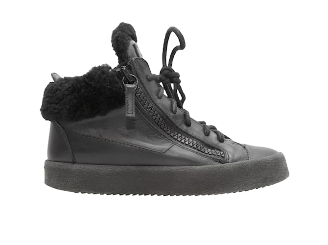 Black Giuseppe Zanotti High-Top Shearling-Trimmed Sneakers Size 36 Leather  ref.1134759
