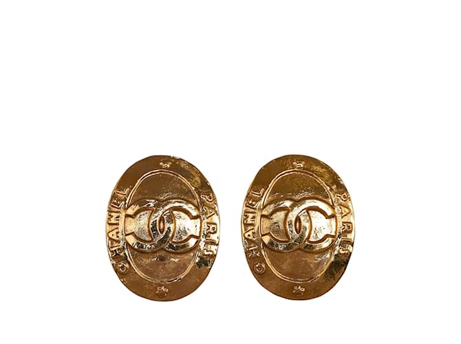 Gold Chanel CC Clip On Earrings Golden Gold-plated  ref.1134762