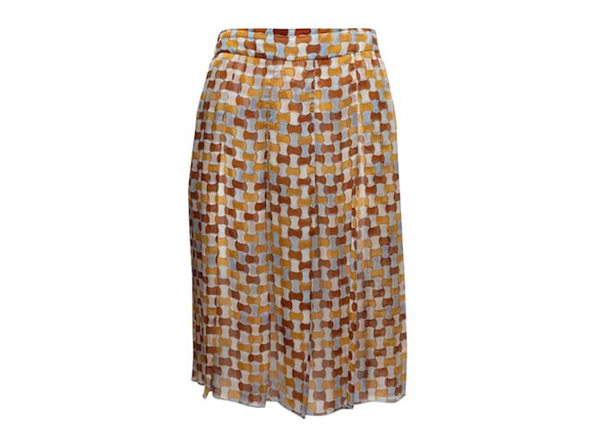 Vintage Brown & Multicolor Prada 1990s Silk Printed Skirt Size EU 40  ref.1134789