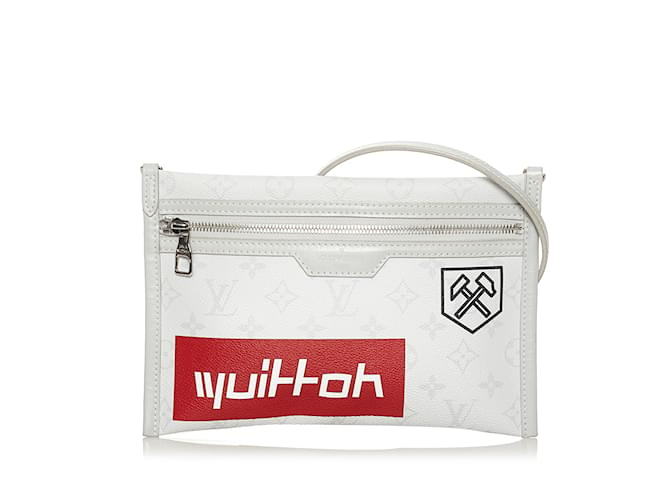 Weißes Louis Vuitton-Monogramm-Logo mit Story-Futter, flach Leder  ref.1134791