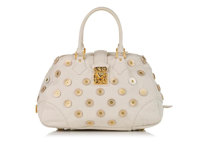 Borsa tote Panama Bowly bianca a pois Louis Vuitton Bianco Tela  ref.1134795