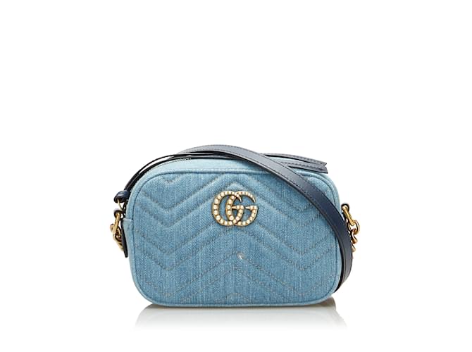 Blue Gucci Pearly GG Marmont Matelasse Crossbody Bag Leather  ref.1134803