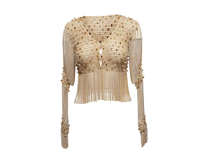 Autre Marque Gold & Silver Loris Azzaro Long Sleeve Crochet Top Size S Golden Synthetic  ref.1134847