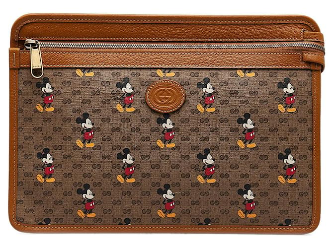 Brown Gucci Micro GG Mickey Mouse Pouch Leather  ref.1134890