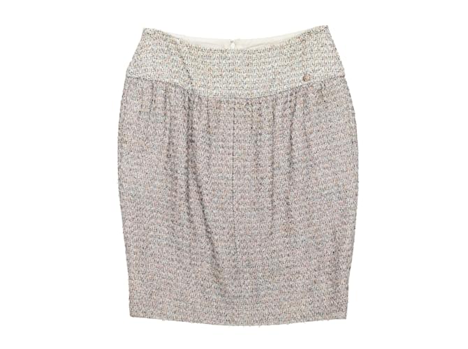 Mini saia Chanel Tweed branca e multicolor tamanho UE 36 Branco  ref.1134900