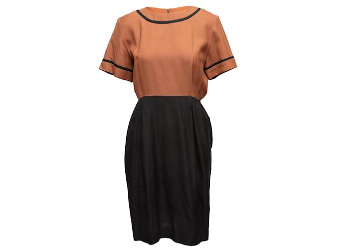 Autre Marque Vintage Brown & Black Balmain Ivoire 1980s Linen Dress Size EU 40  ref.1134906
